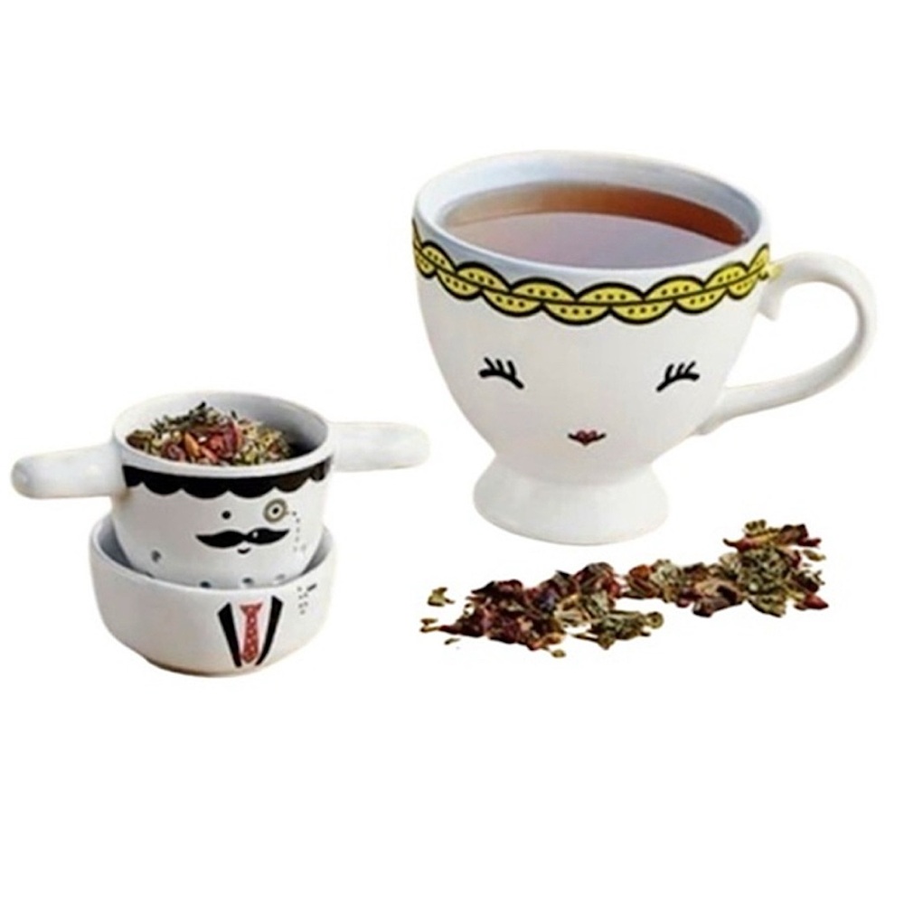 Tea couple porcelain tea set cute funny novelty gift new in box - Picture 2 of 10